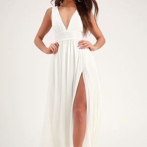 Lulu’s White long deep v dress